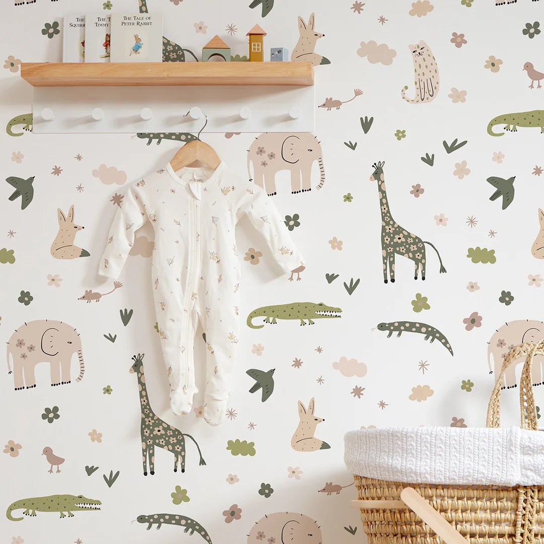 Animal Kingdom Wallpaper in Pale Pastels – I Love Wallpaper