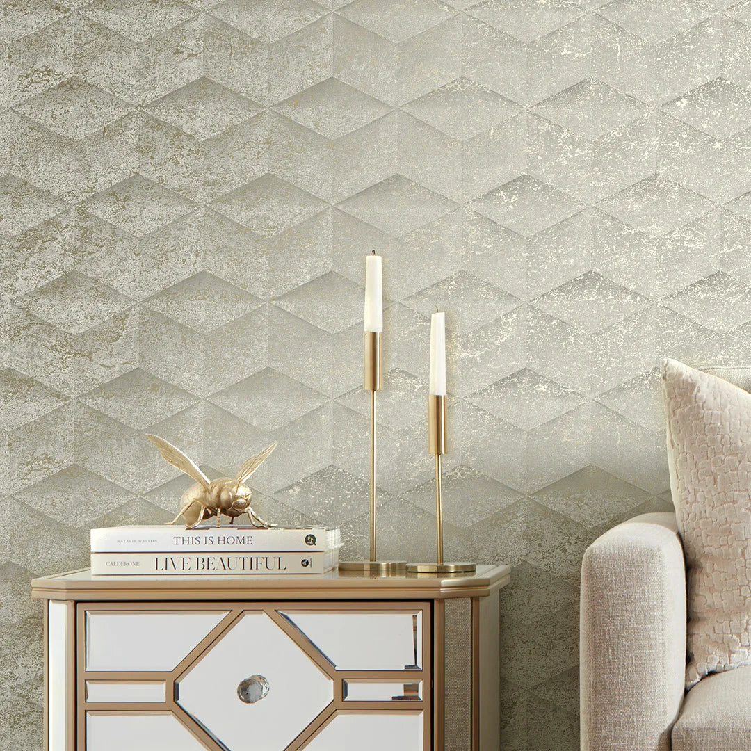 Architectural Concrete Wallpaper Beige and Gold