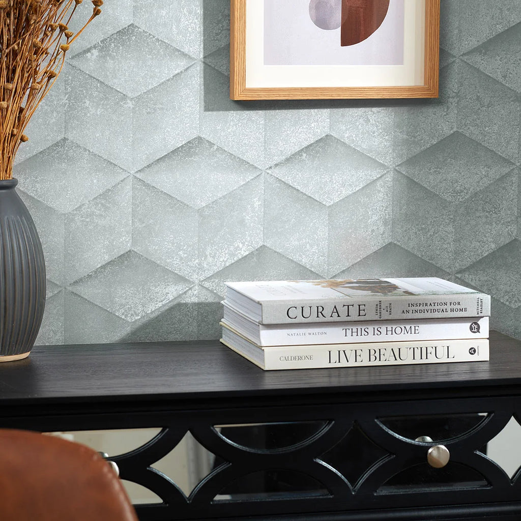 Architectural Concrete Wallpaper in Grey and Silver