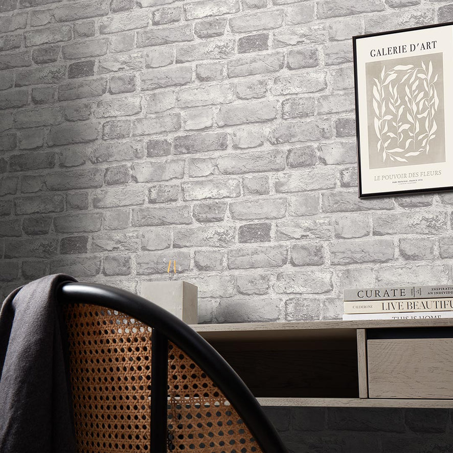Battersea Brick Wallpaper in Grey