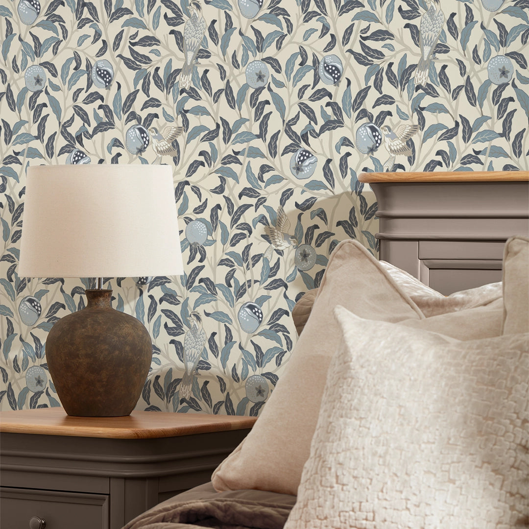 Beauty of Nature Wallpaper in Blues on Cream – I Love Wallpaper