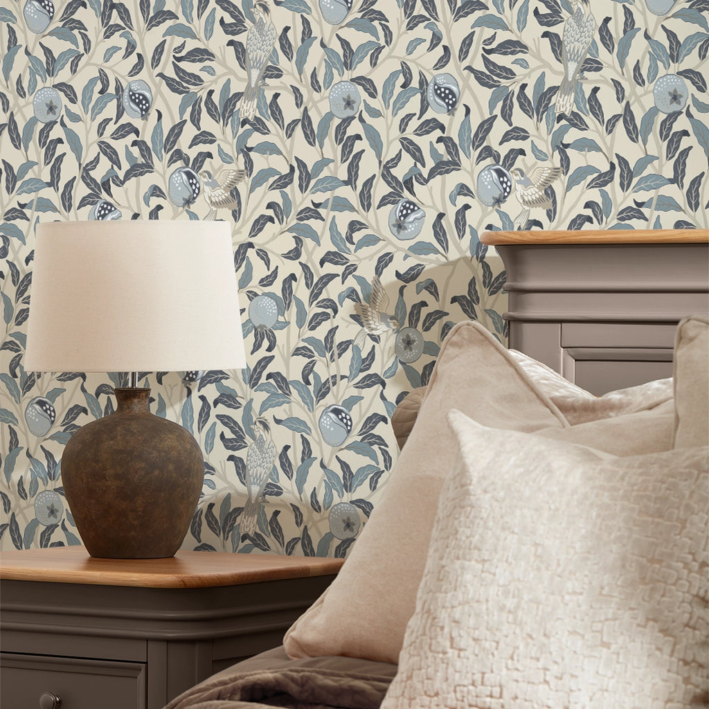 Beauty of Nature Wallpaper in Blues on Cream