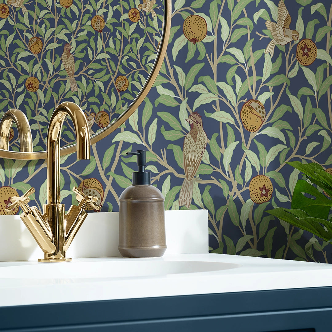 Beauty of Nature Wallpaper in Green on Navy