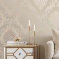 Chelsea Glitter Damask Wallpaper in Cream and Gold
