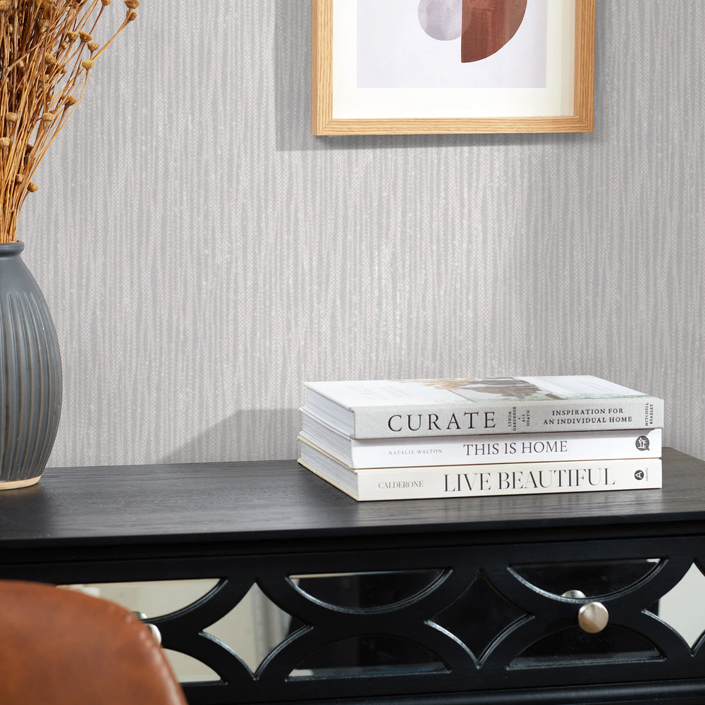 Chelsea Glitter Plain Textured Wallpaper in Soft Grey and Silver