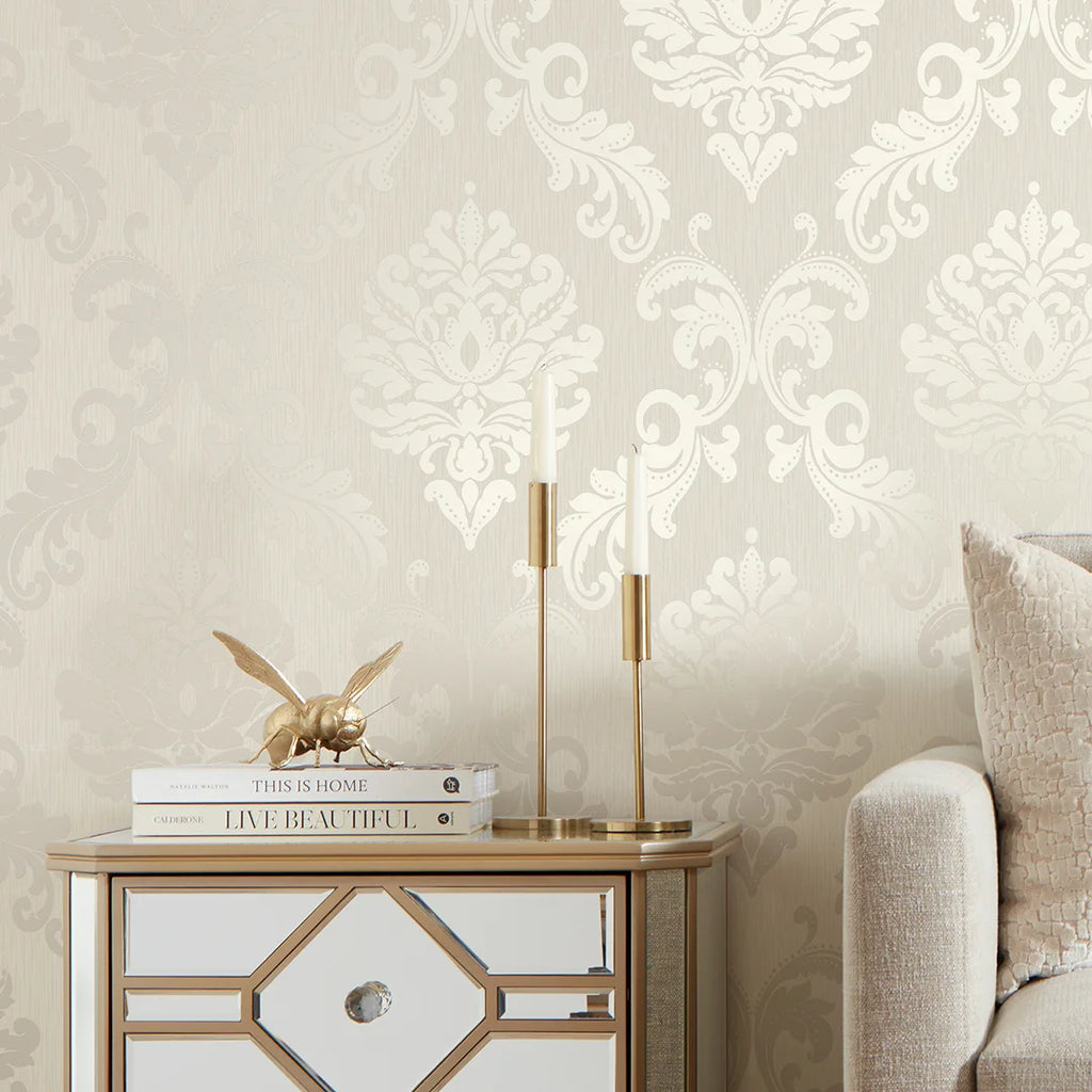 Damask online white wallpaper