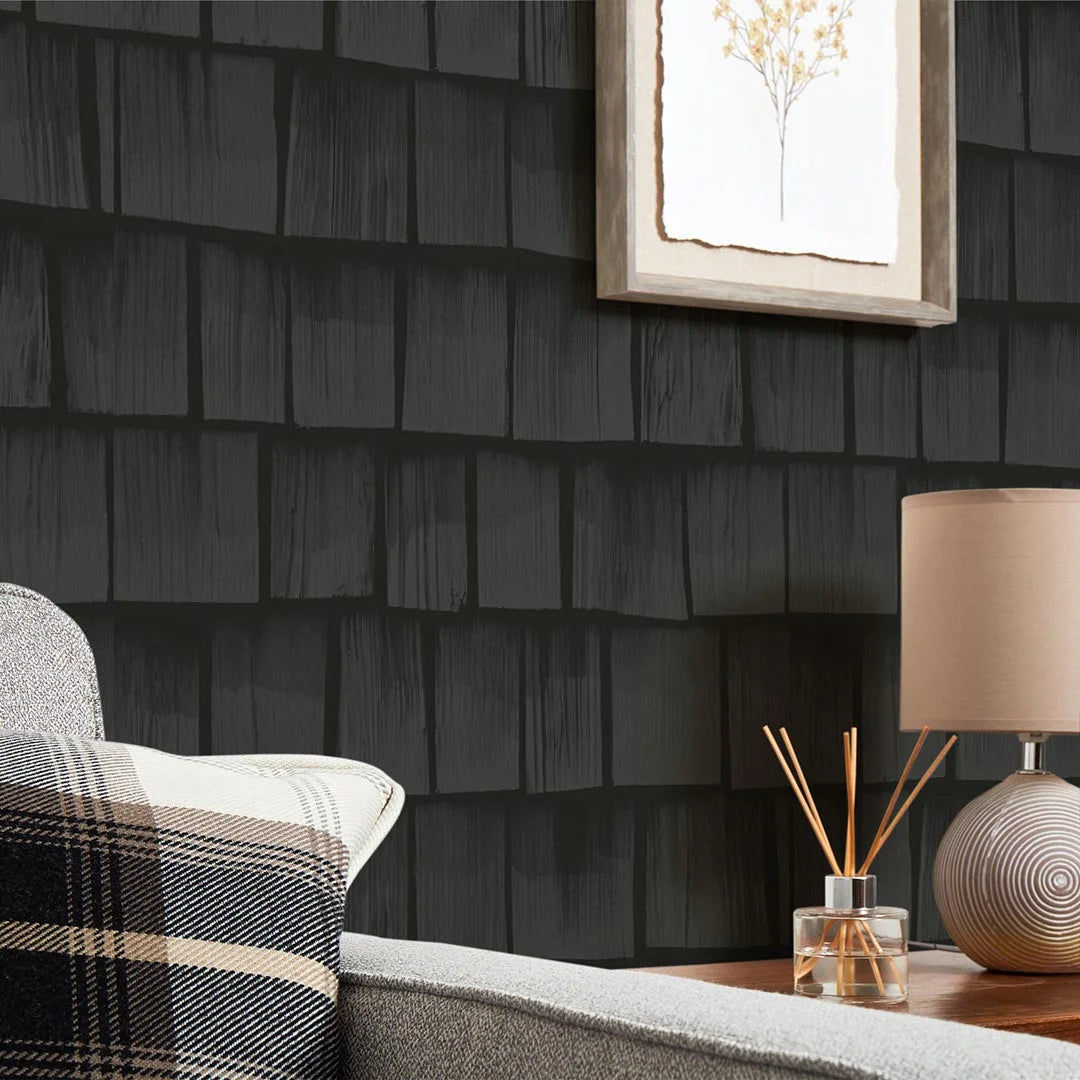 Colorado Wood Tile Wallpaper in Charcoal Grey