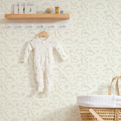 Dinky Dinos Wallpaper in Coffee and Cream