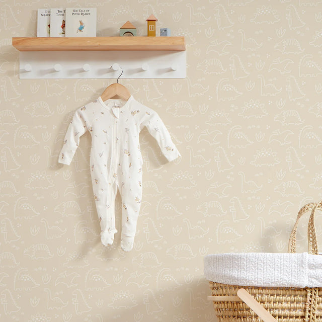 Dinky Dinos Wallpaper in Cream and White