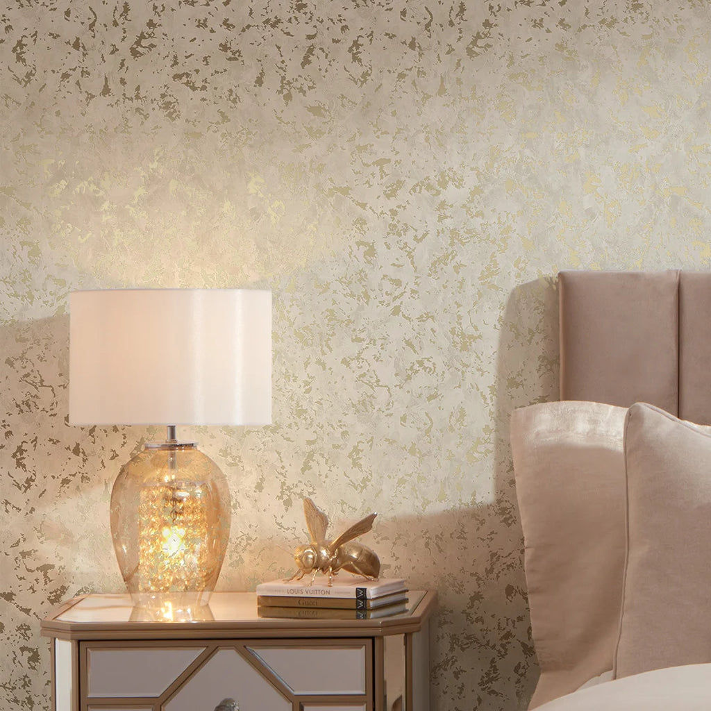 Element Industrial Metallic Wallpaper in Ivory and Gold