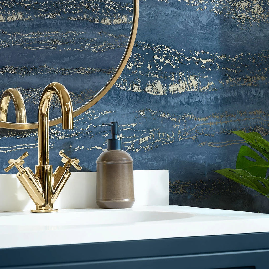 Elissia Marble Wallpaper in Navy and Gold