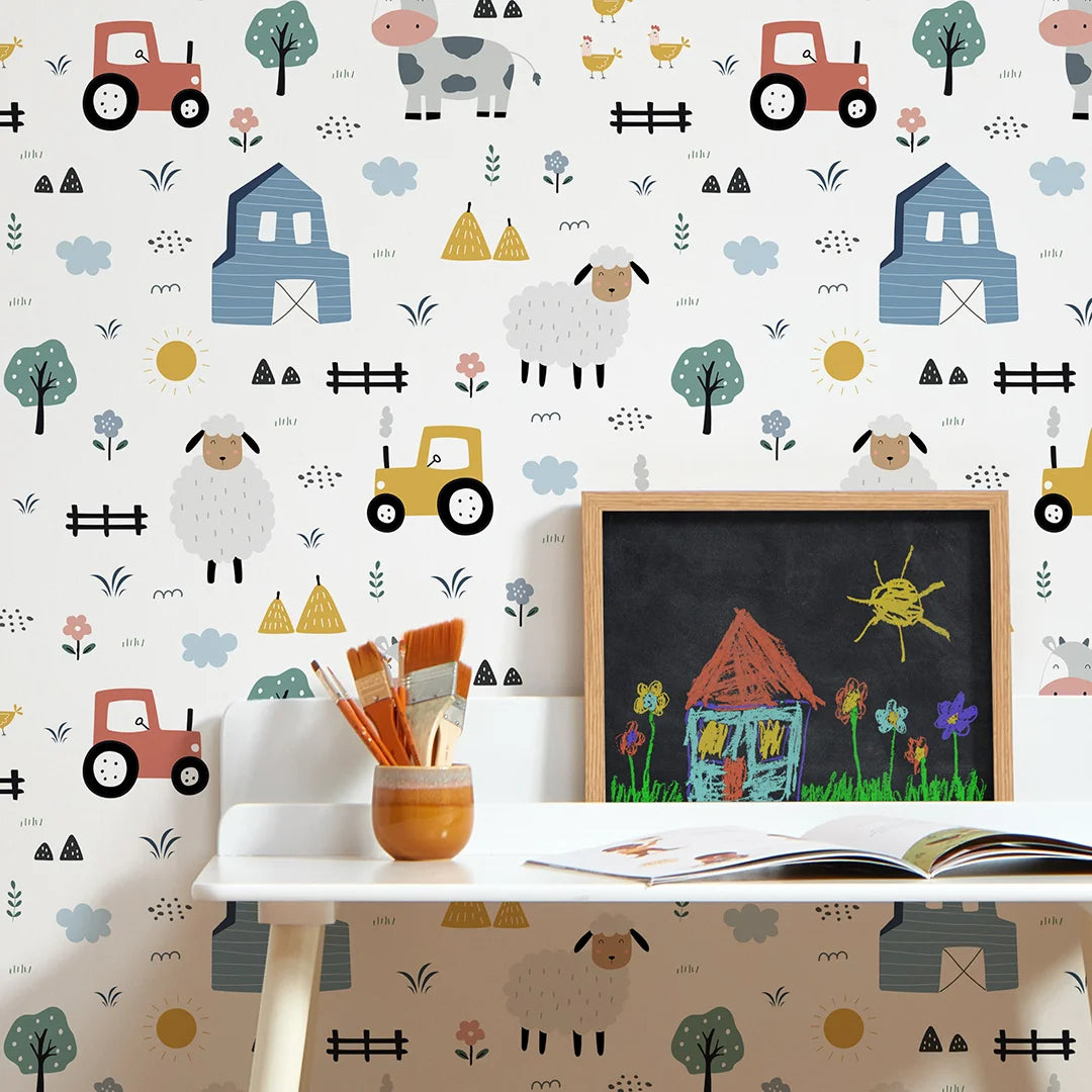 Fun at the Farm Wallpaper in Multicoloured