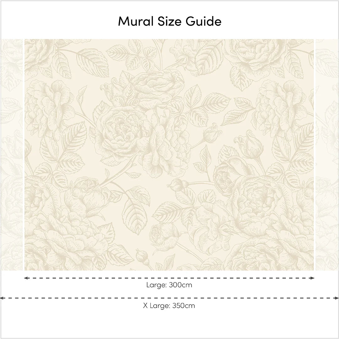 Gentle Roses Mural in Mushroom and Cream