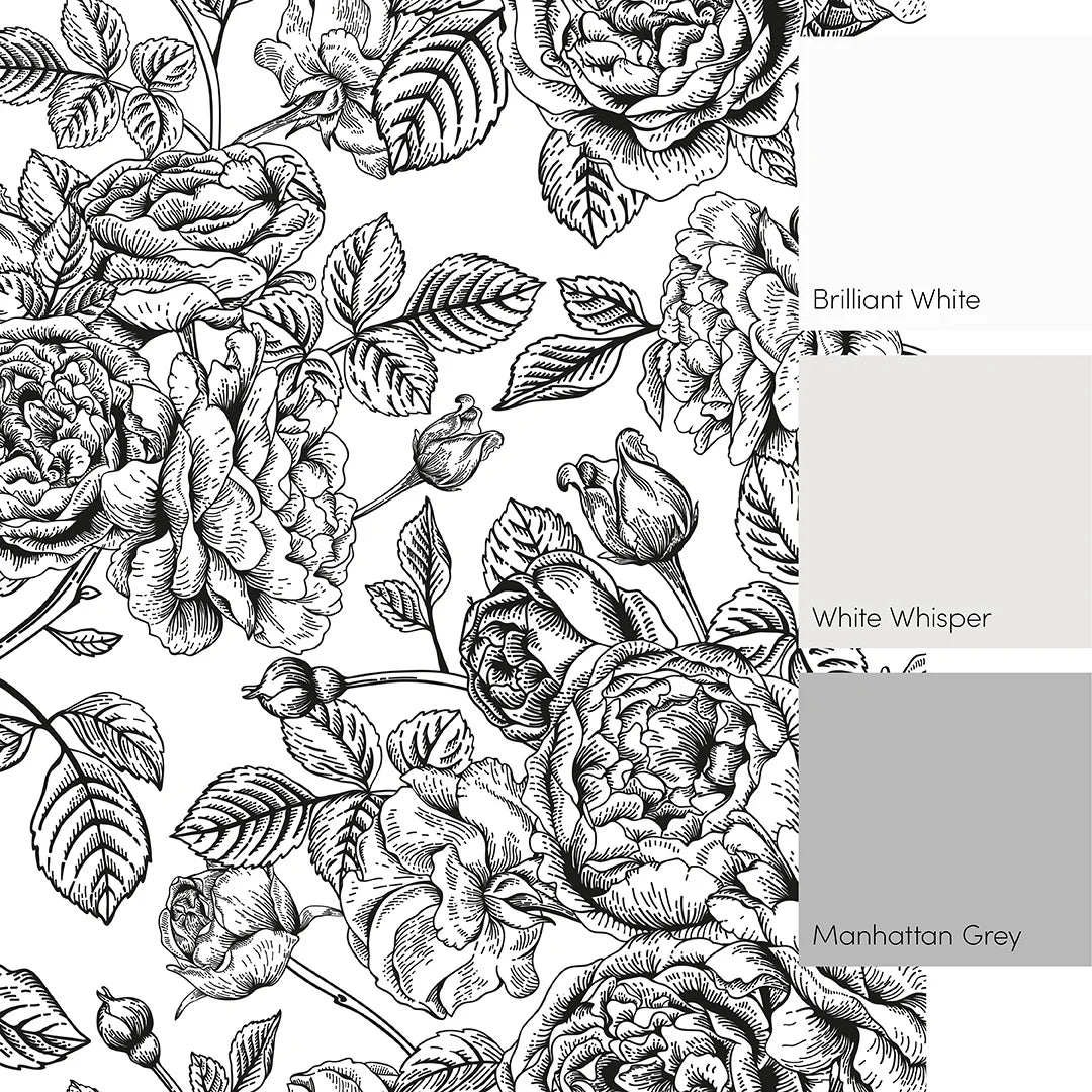 Gentle Roses Full Wall Mural in Monochrome – I Love Wallpaper
