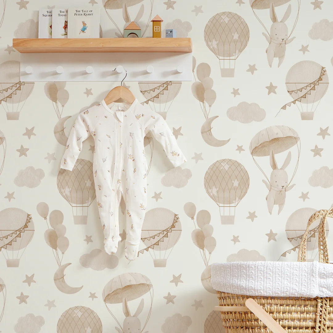 High Flying Bunny Wallpaper in Neutrals