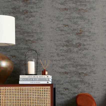 Venice Industrial Metallic Wallpaper in Charcoal and Copper