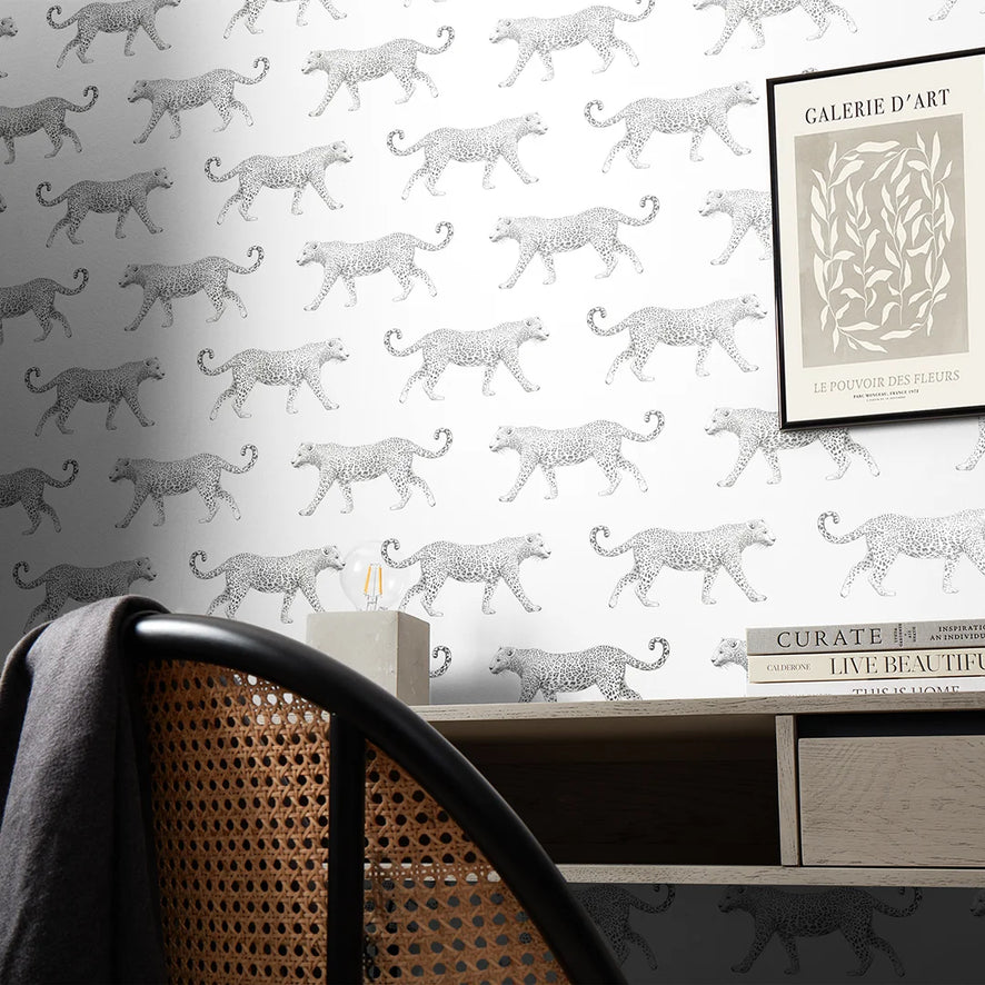 Leopard Motif Wallpaper in Black and White