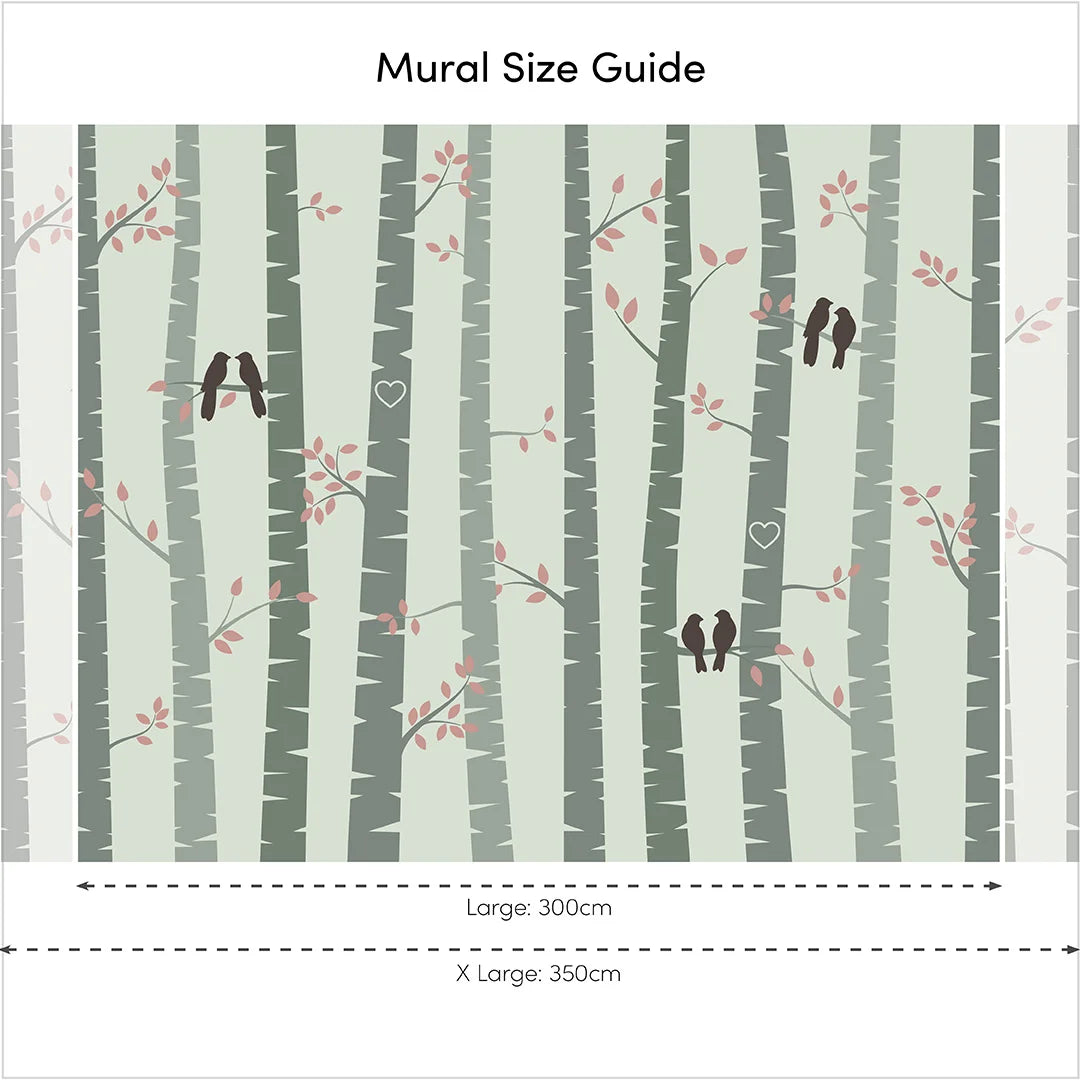 Lovebirds Mural in Sage Green