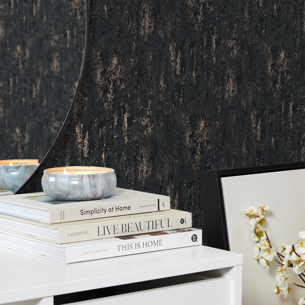 Milan II Wallpaper in Charcoal and Gold