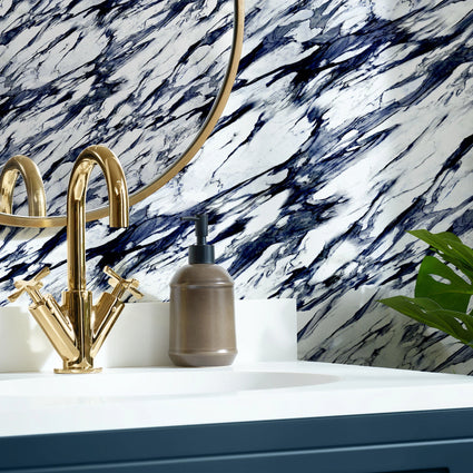 Modern Marble Wallpaper in Navy and Grey