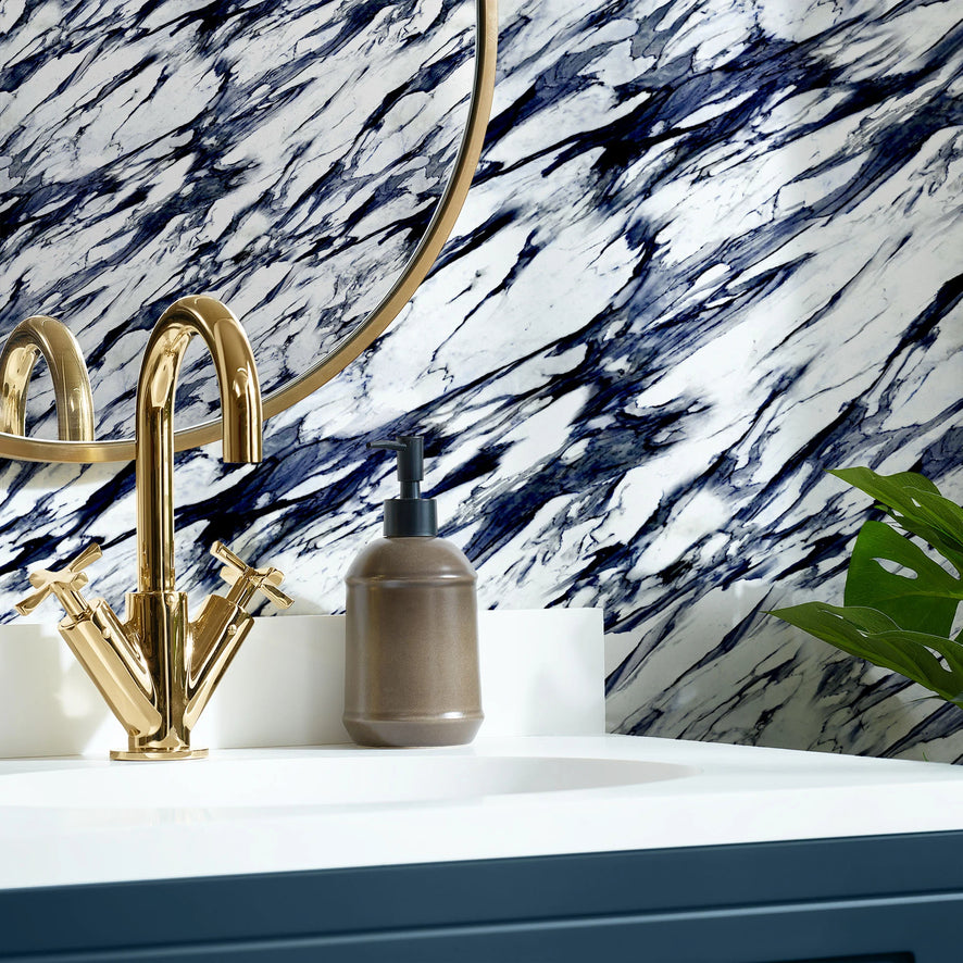 Modern Marble Wallpaper in Navy and Grey