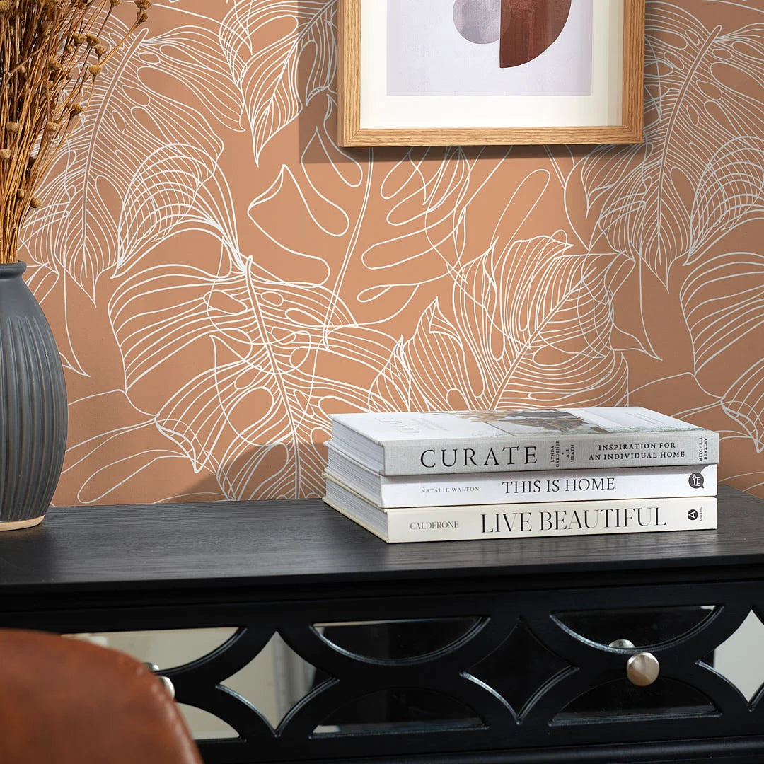 Monstera Leaf Wallpaper in Terracotta