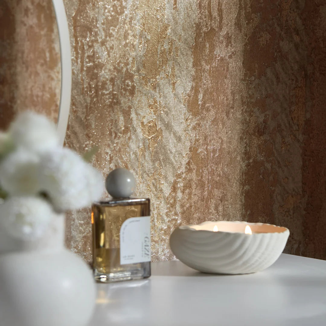 Nova Metallic Wallpaper in Champagne with Silver Sparkle