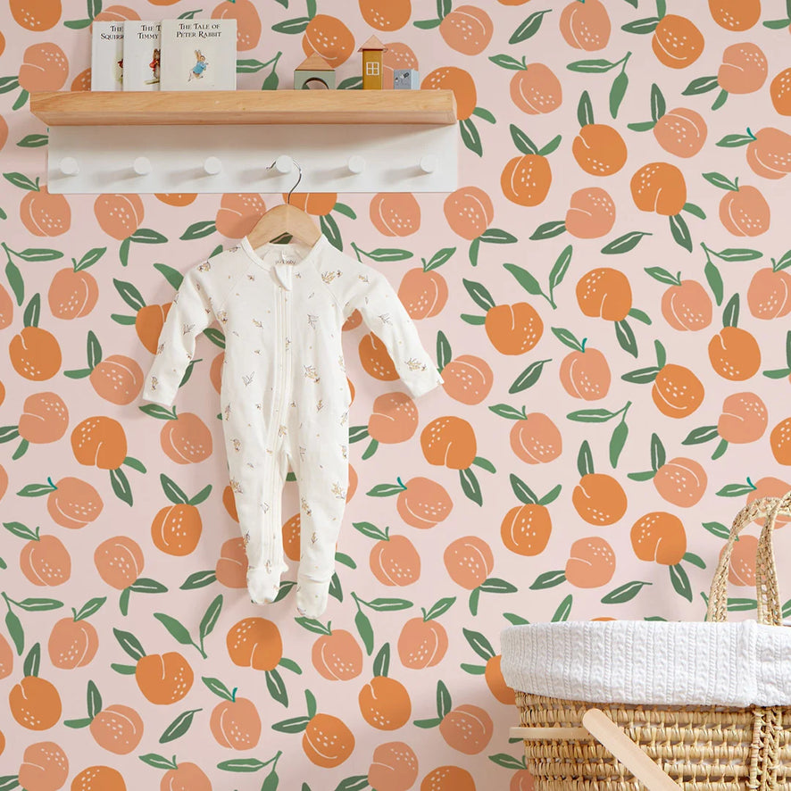 Peaches and Cream Wallpaper in Peach and Green