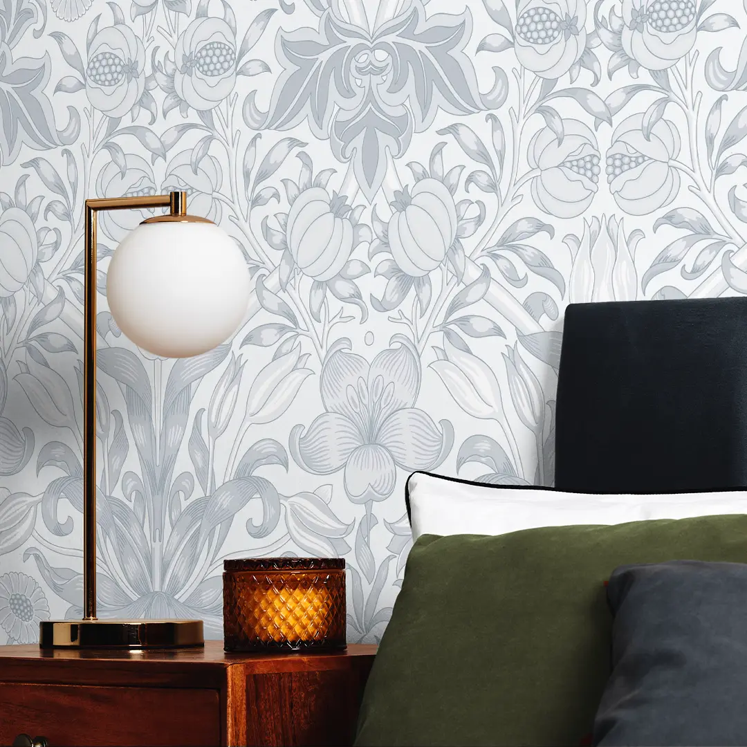 Pomegranate Grove Wallpaper in Soft Blue