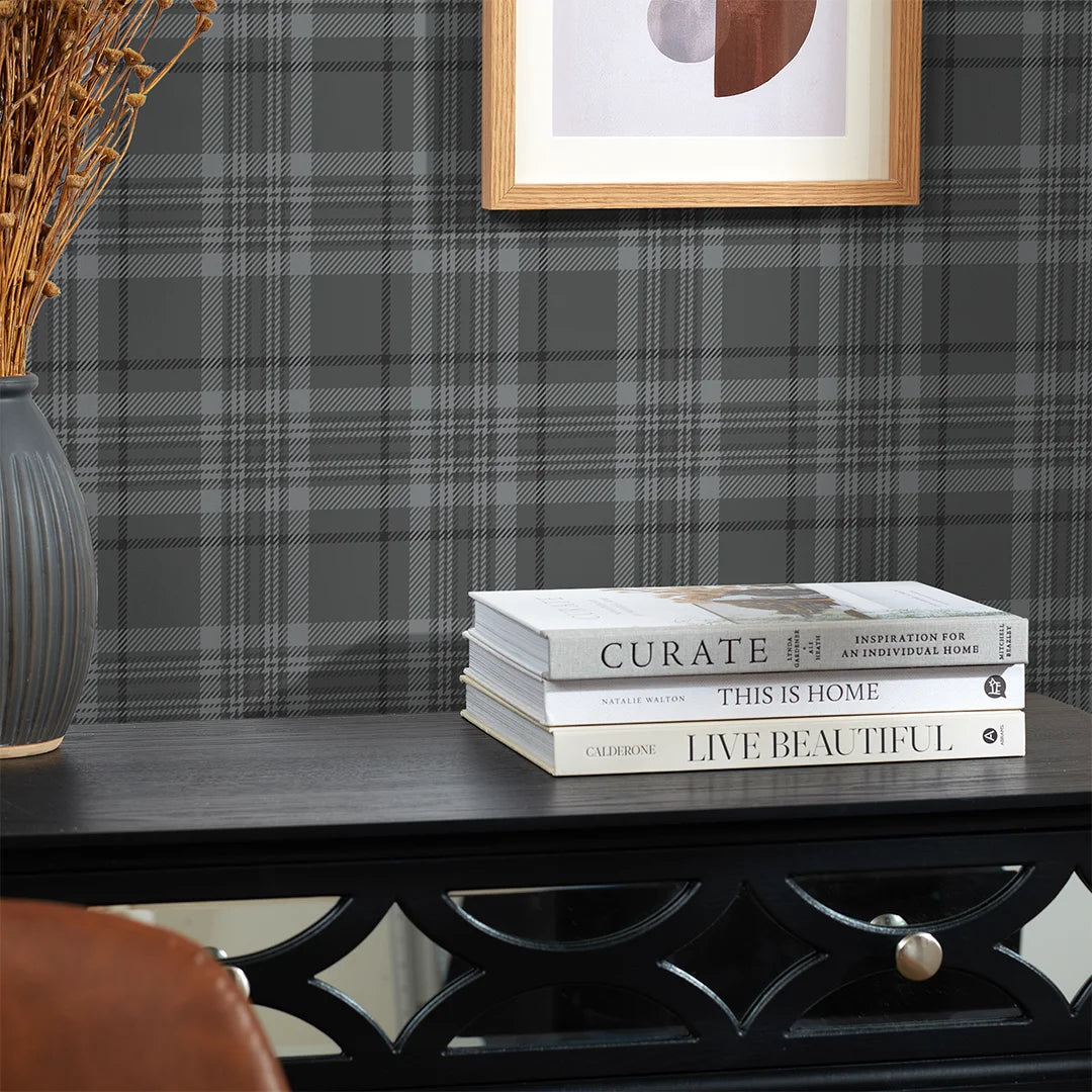 Traditional Check Traditional Check Wallpaper in Charcoal – I Love Wallpaper