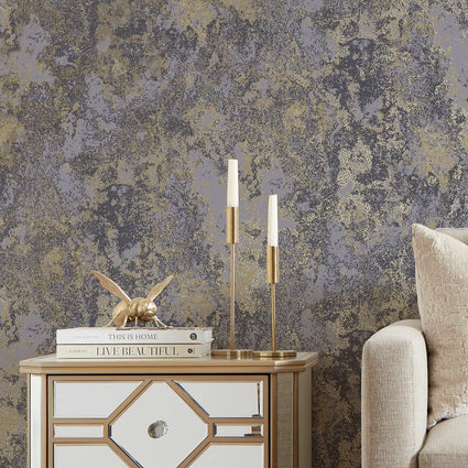 Turin Industrial Wallpaper in Charcoal and Gold