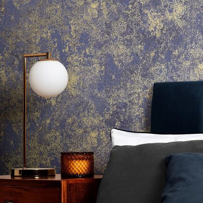 Turin Industrial Wallpaper in Navy and Gold