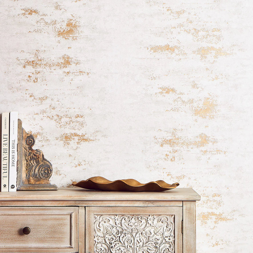 Venice Industrial Metallic Wallpaper in Ivory and Gold – I Love Wallpaper