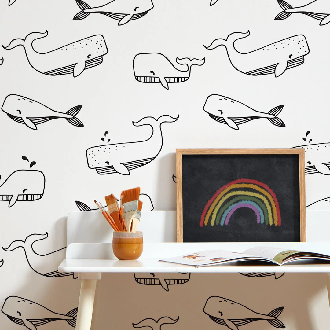 Whale Hello Wallpaper Black and White