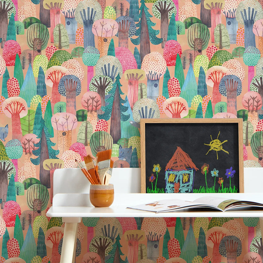Wolves in the Wood Wallpaper in Brights