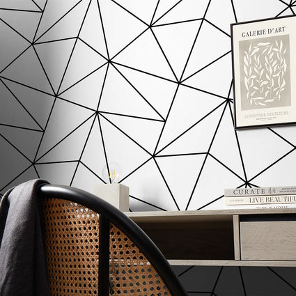 Zara Mono Geometric Wallpaper in White and Black