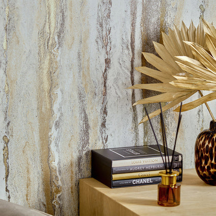 Zion Metallic Wallpaper in Grey and Gold