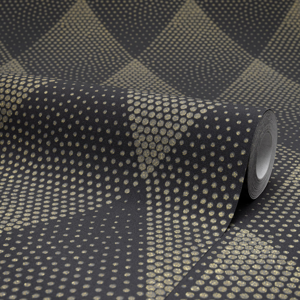 Diamond Burst Geometric Wallpaper in Black & Gold