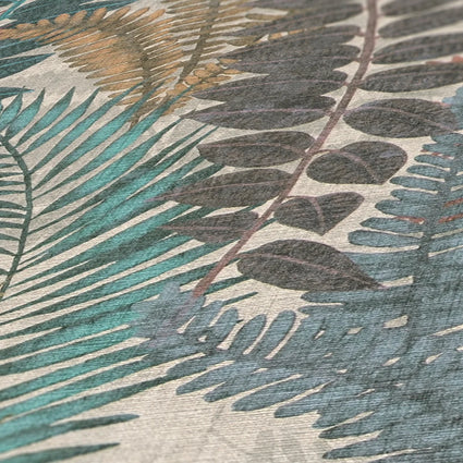 Fern Foliage Wallpaper in Multicolour on Beige