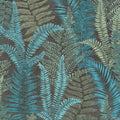 Fern Foliage Wallpaper in Teal on Charcoal