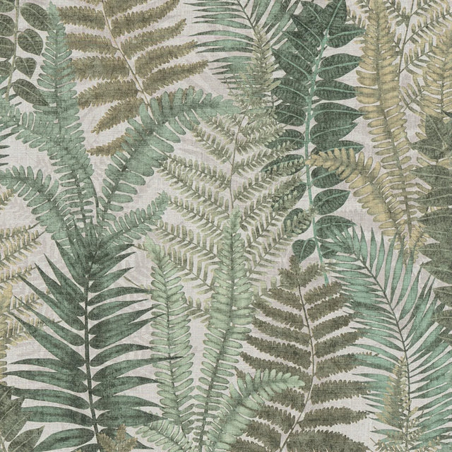 Fern Foliage Wallpaper in Green on Beige