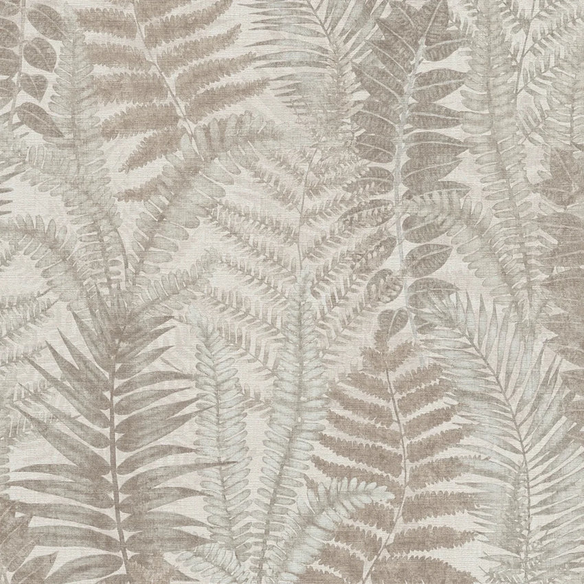 Fern Foliage Wallpaper in Grey on Beige