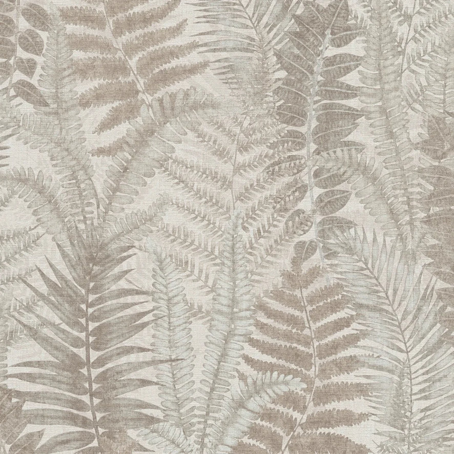 Fern Foliage Wallpaper in Grey on Beige