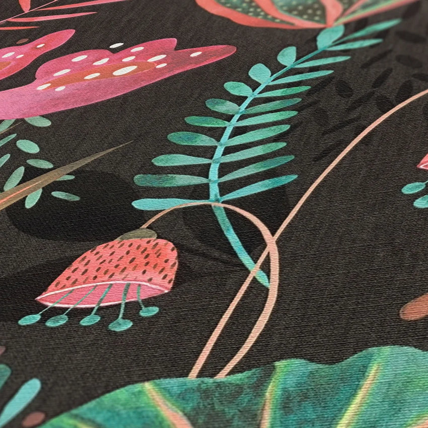 Psychedelic Jungle Wallpaper in Brights on Charcoal