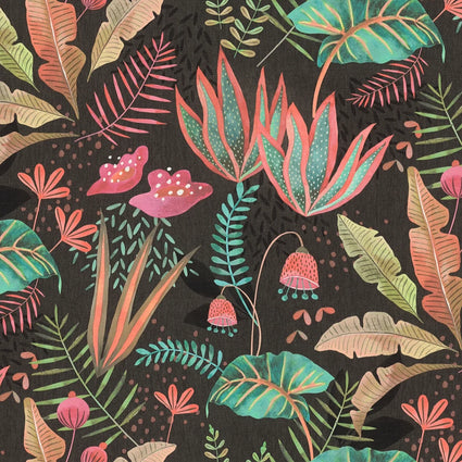 Psychedelic Jungle Wallpaper in Brights on Charcoal