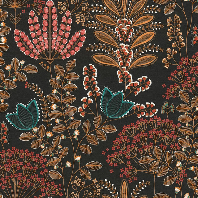 Midnight Botanicals Multicoloured Wallpaper on Charcoal