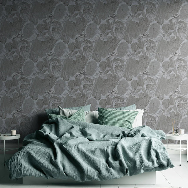 Exotic Oasis Wallpaper in Grey