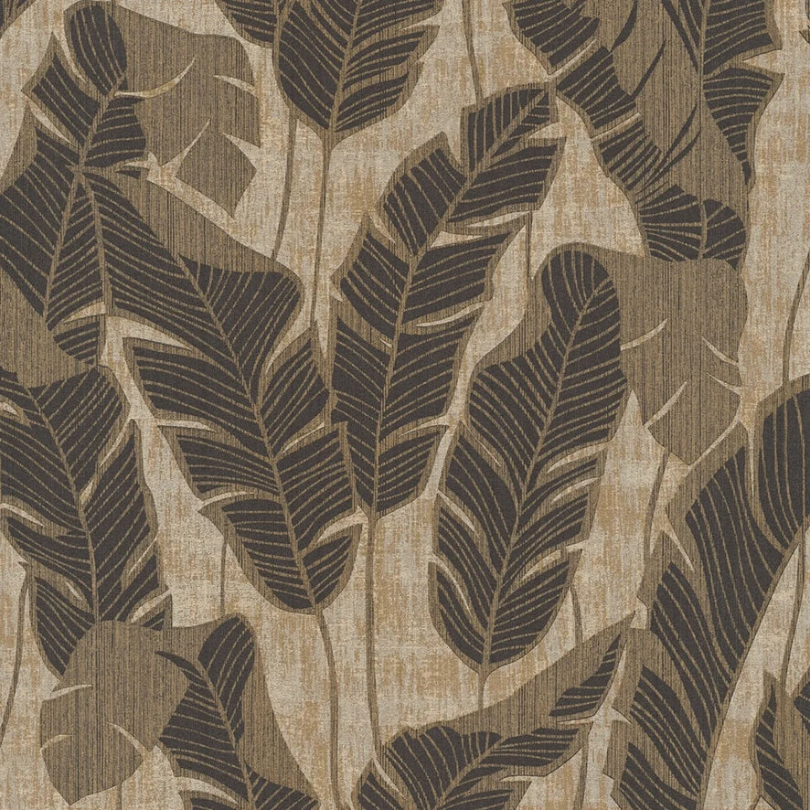 Midnight Leaves Wallpaper in Brown on Beige