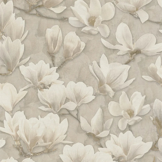 Gentle Blossoms Wallpaper in White on Grey