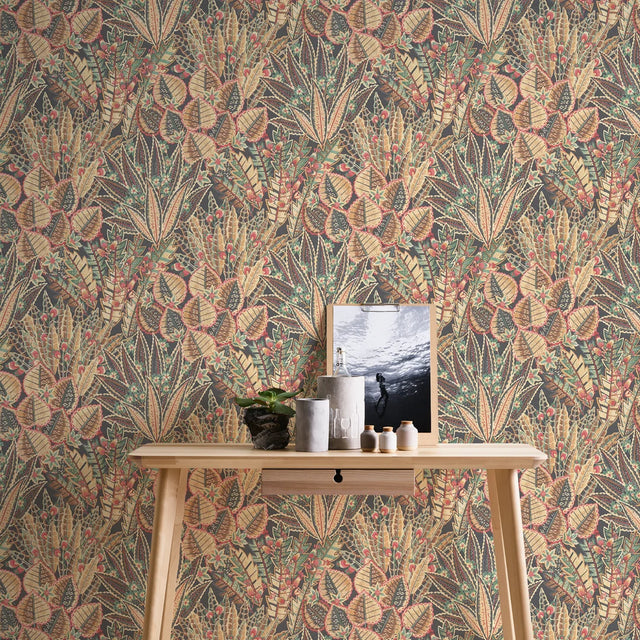 Desert Flora Wallpaper in Terracotta and Teal